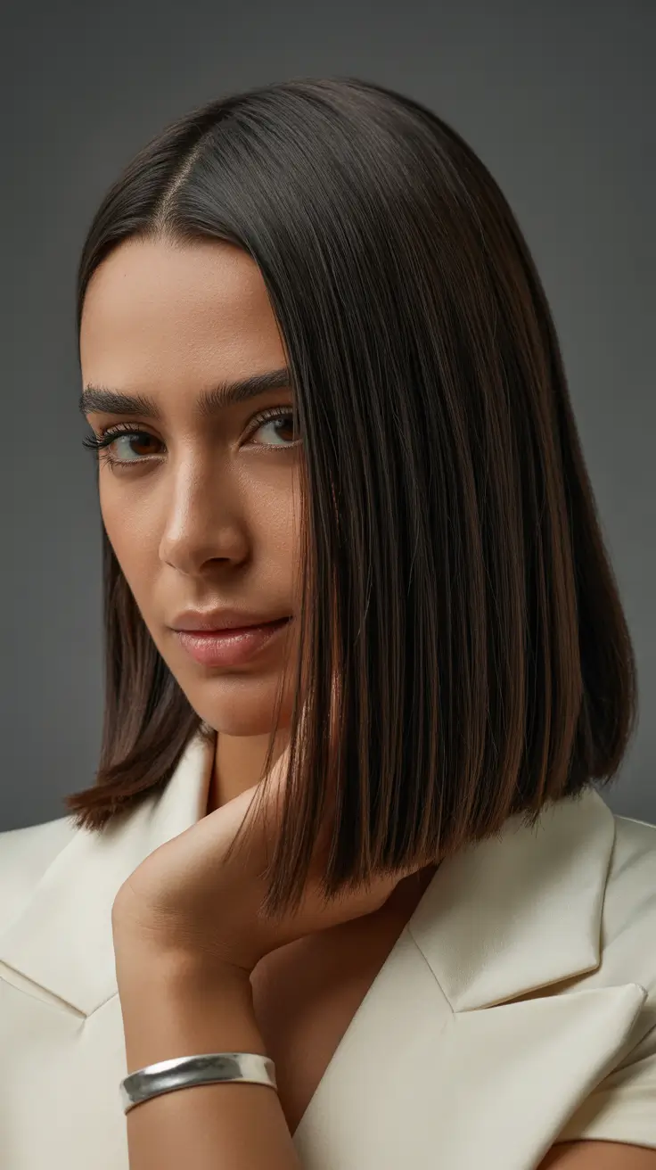 Trends for brunettes dark brown straight Sleek Chocolate Blunt Bob Fall latina hair color