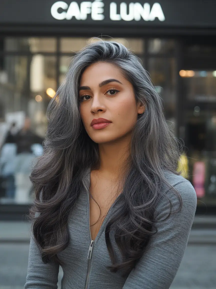 Ideas 2025 Charcoal Melt with Ash Lavender Tones Fall latina hair color