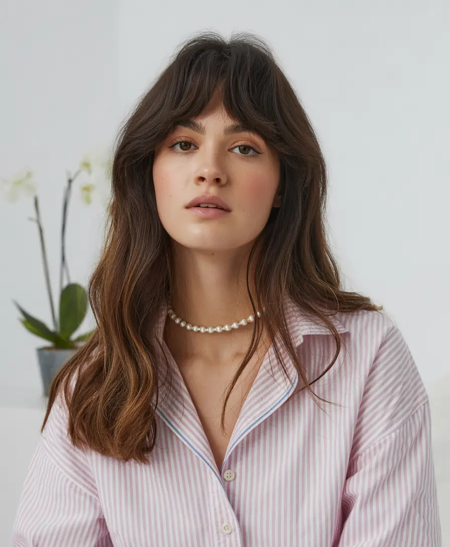 Fall haircut with bangs Soft Waves with Straight-Cut Bangs