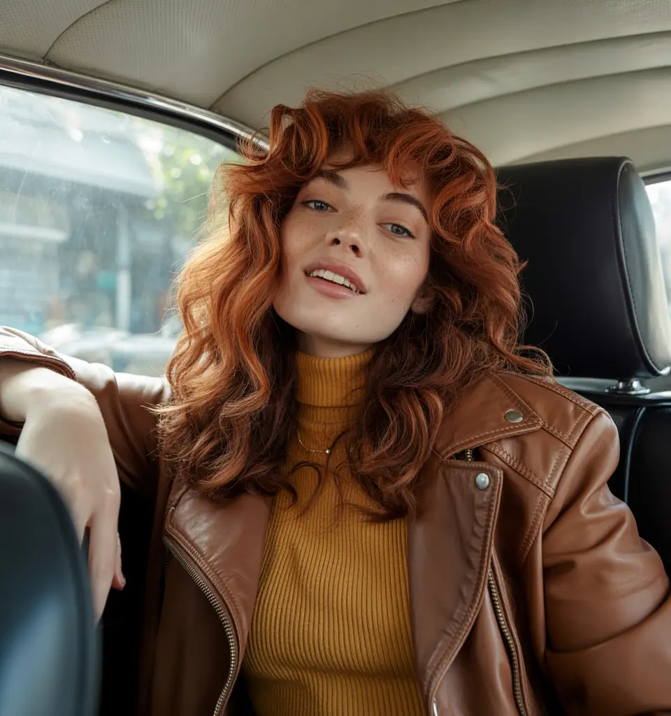 Fall haircut with bangs Romantic Curls with Heavy Fringe