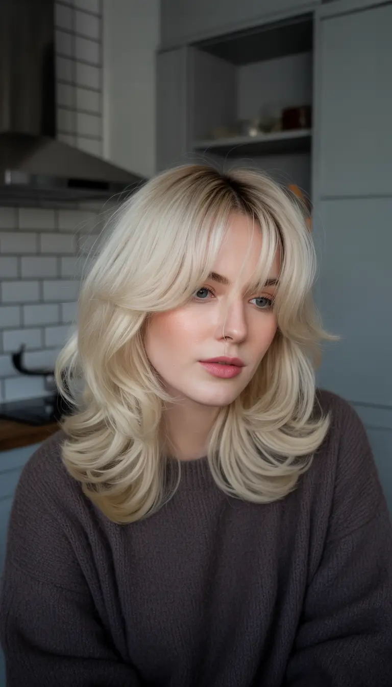 Fall haircut with bangs Feathered Platinum Butterfly Cut