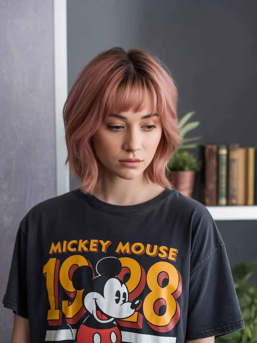 Fall haircut with bangs Soft Rosy Bixie with Baby Fringe