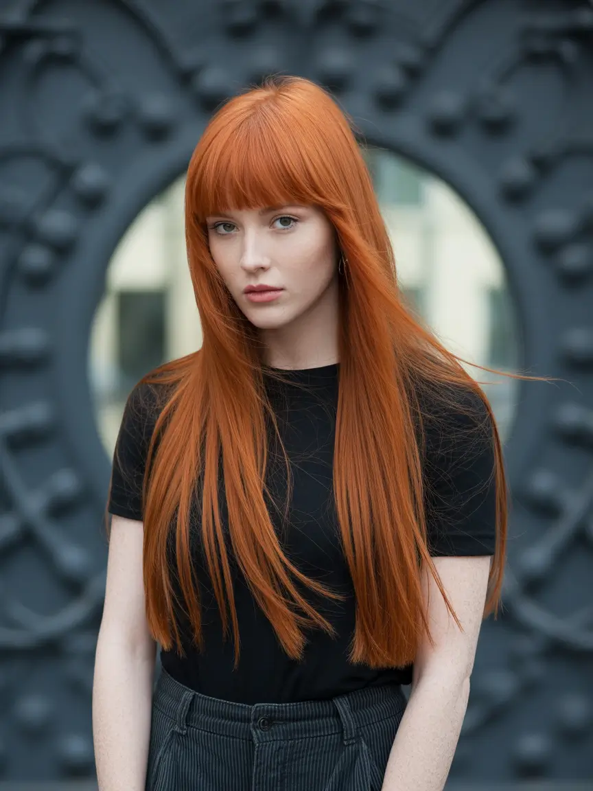 Fall haircut with bangs The Flame-Haired Muse