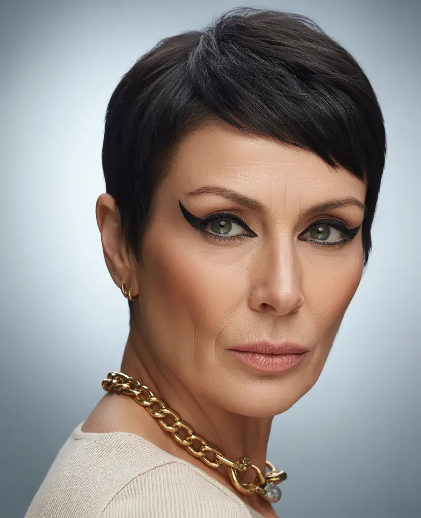 Fall hairstyles for women over 50 Polished Pixie with a Bold Edge