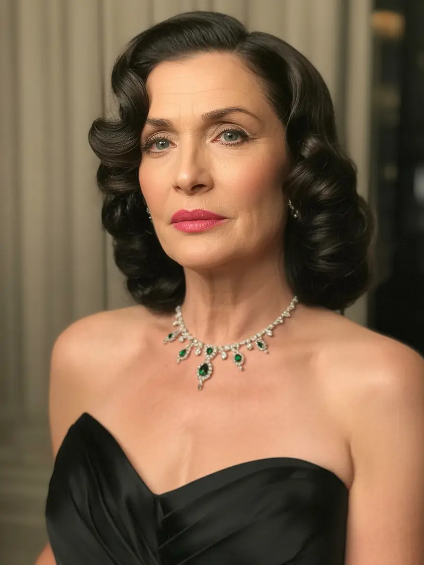 Fall hairstyles for women over 50 Hollywood Revival in Jet Black