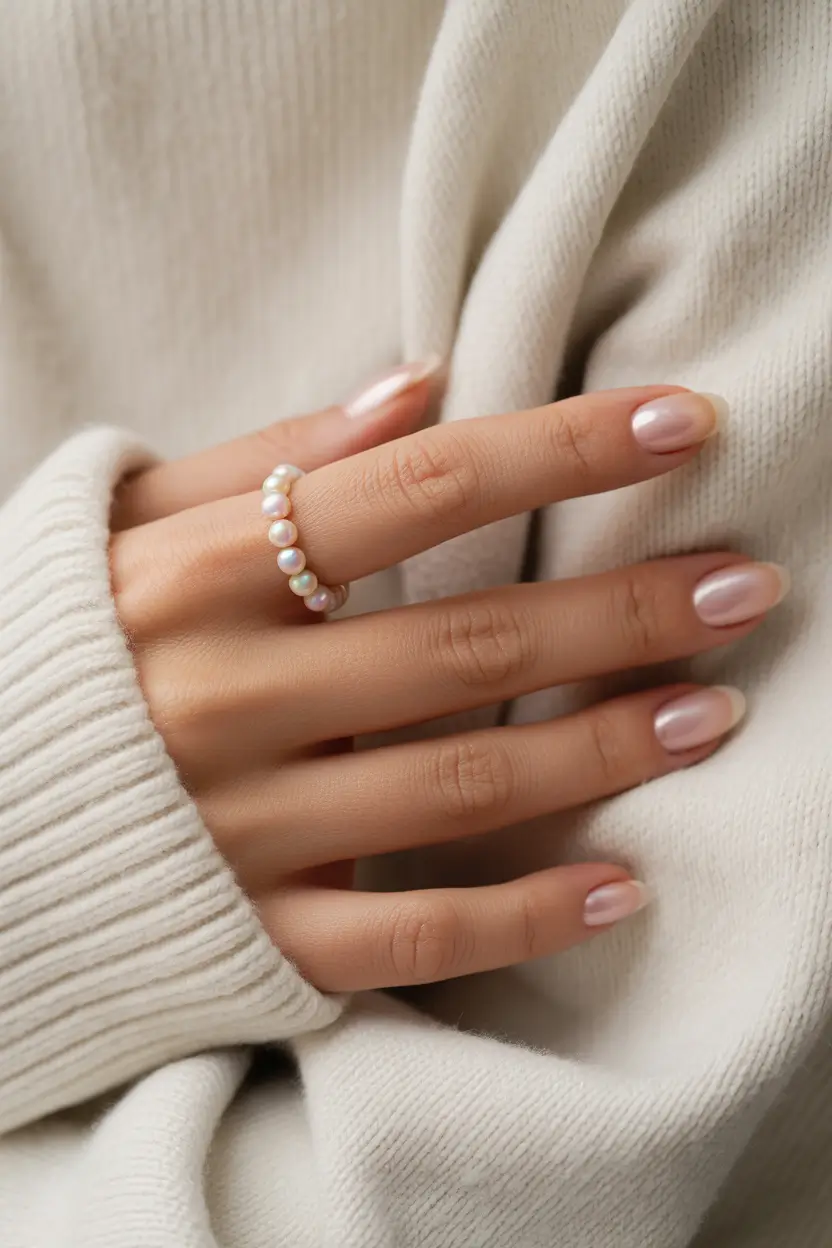 Fall Nail Color Ideas for Women Over 40 Pearly Petal Pink That Glows in Sweater Weather