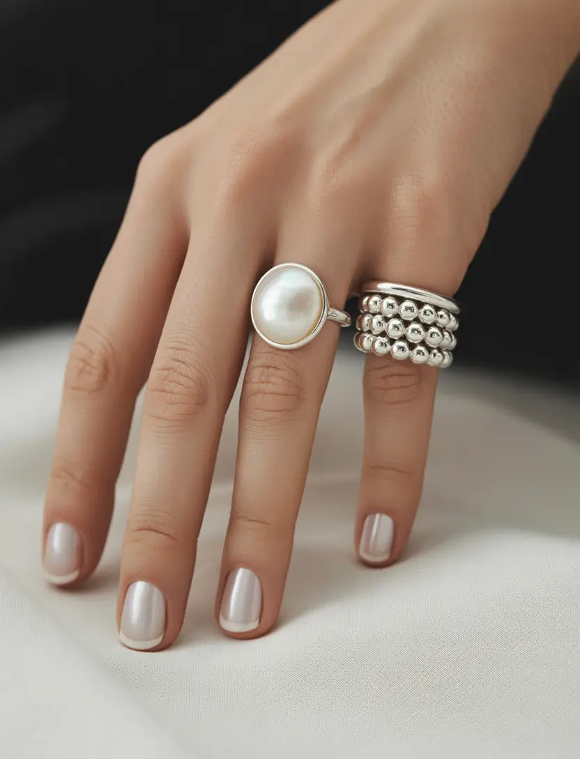 Fall Nail Color Ideas for Women Over 40 Luxe Pearl With a Chrome-Soft Edge