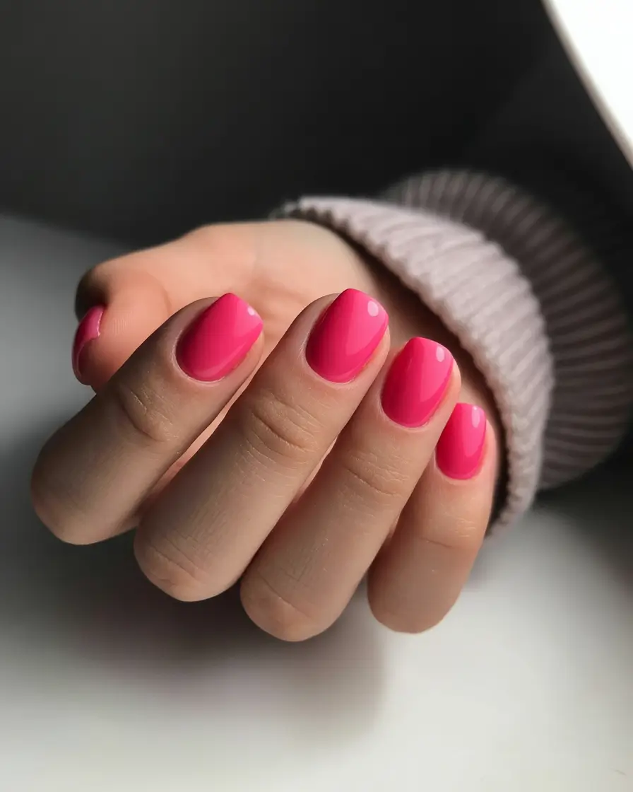 Bold Pink with a Glossy Finish+Best Fall 2025 Nail Color Ideas for Women Over 40