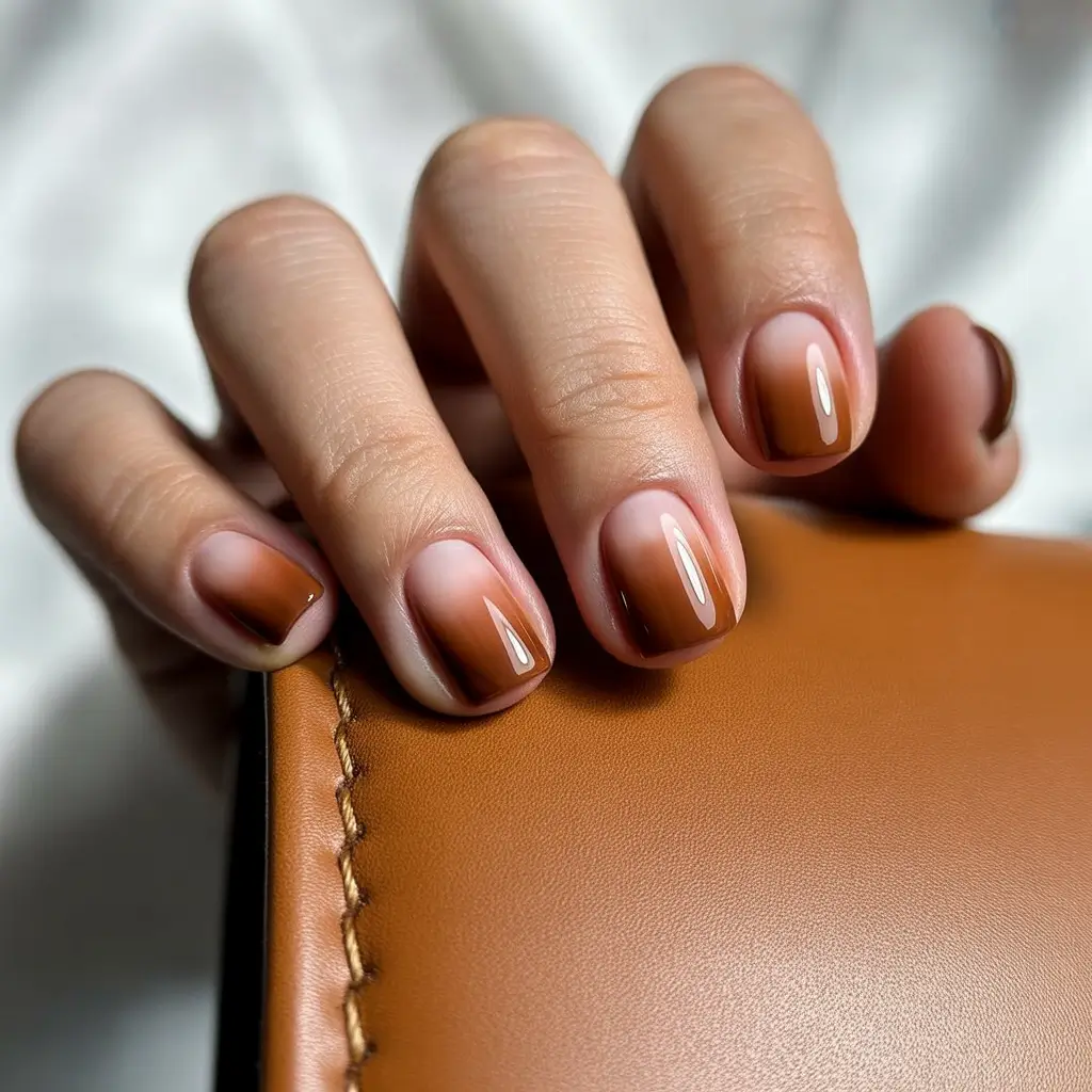 Autumnal Brown Ombre with a Gloss Finish+Best Fall 2025 Nail Color Ideas for Women Over 40