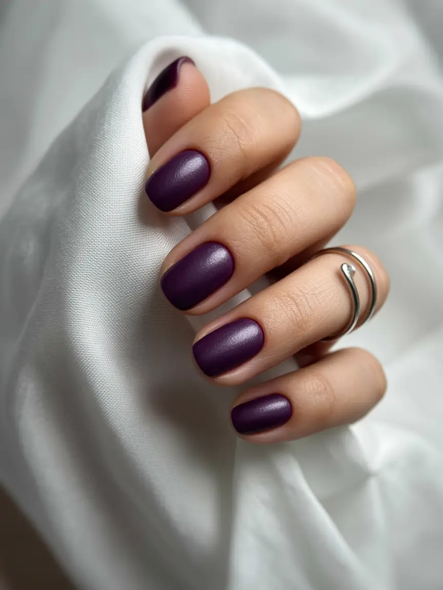 Deep Plum Matte on a Rounded Short Nail+Best Fall 2025 Nail Color Ideas for Women Over 40
