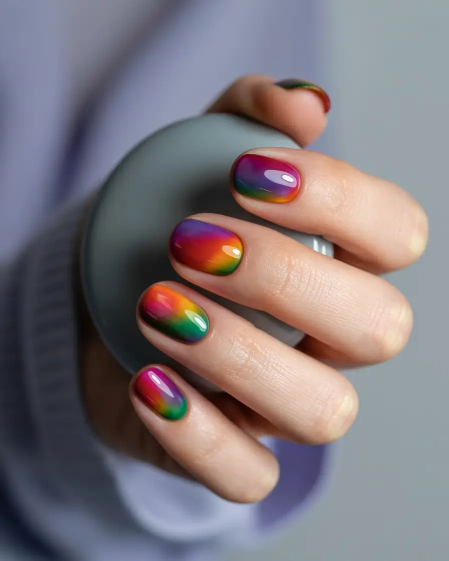 Multicolor Gel Ombre for the Bold at Heart+Best Fall 2025 Nail Color Ideas for Women Over 40