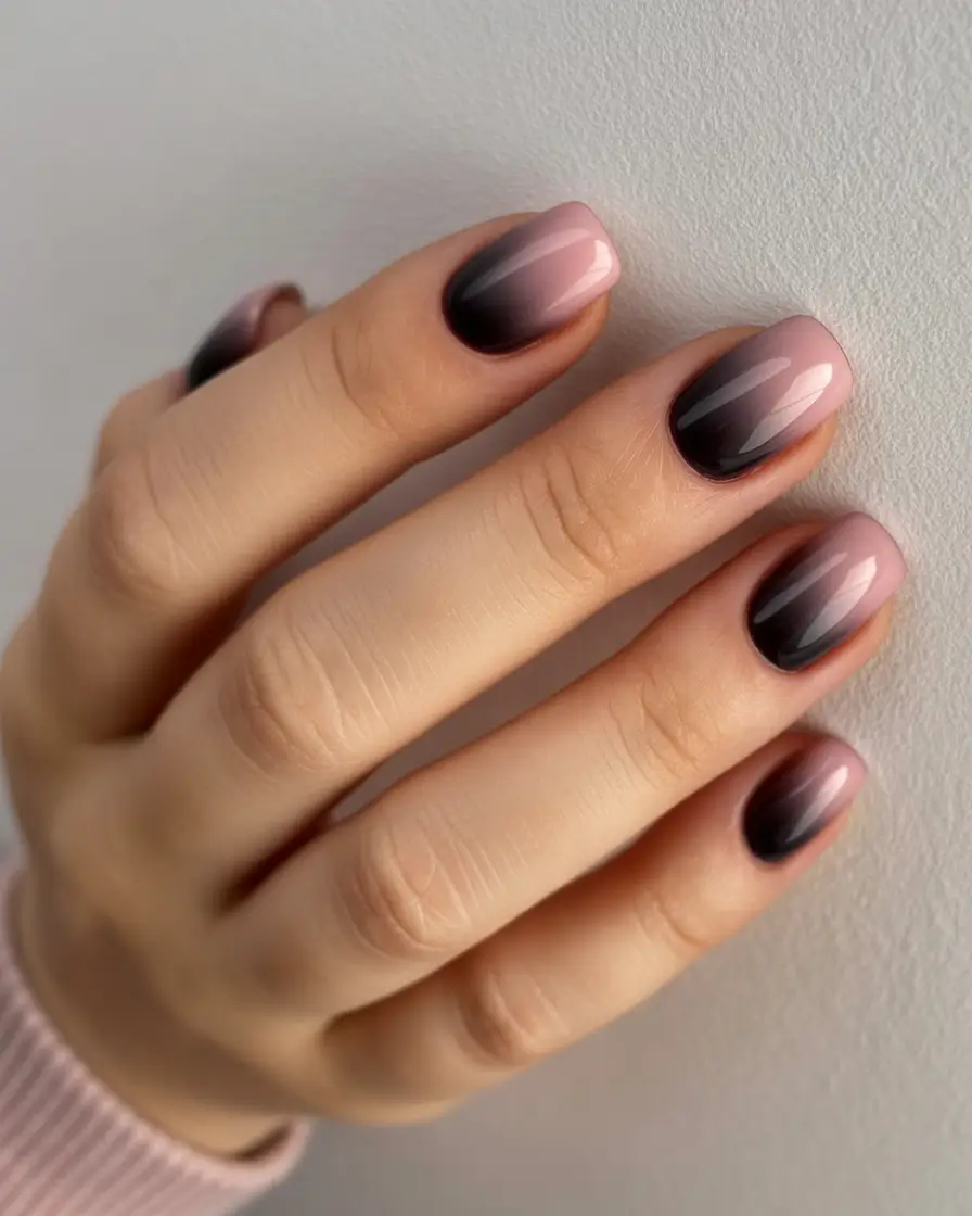 Rosy to Charcoal Fade with a Soft Gradient+Best Fall 2025 Nail Color Ideas for Women Over 40