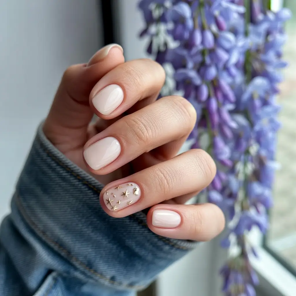 Fall Nail Color Ideas for Women Over 40 Blush and Stars for a Subtle, Playful Accent