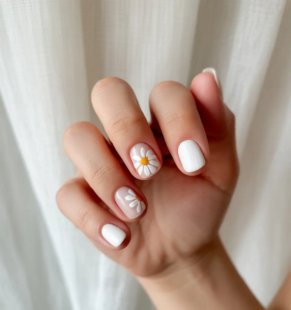 Fall Nail Color Ideas for Women Over 40 White Petal Details That Whisper Charm