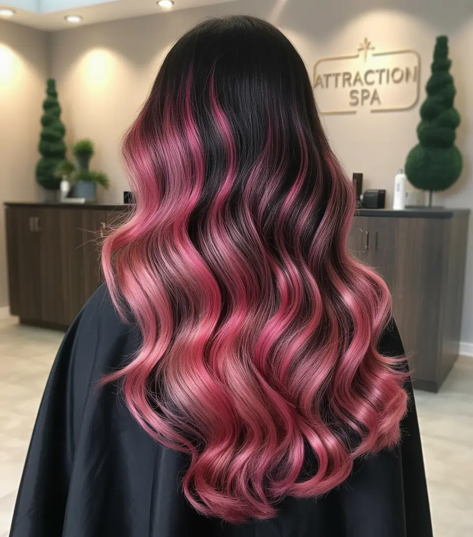 Pink Fall hair color ideas for black hair Rose Quartz Ombre on Glossy Waves