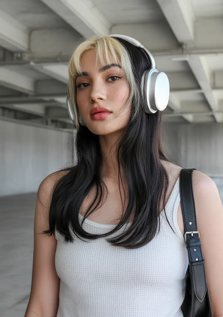 Front Fall hair color ideas for black hair Two-Toned Blonde Front Fringe on Black Lengths