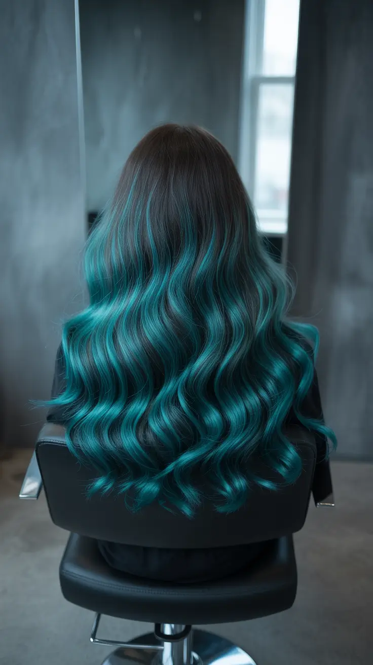 Blue Fall hair color ideas for black hair Ocean Teal Melt for Maximum Impact