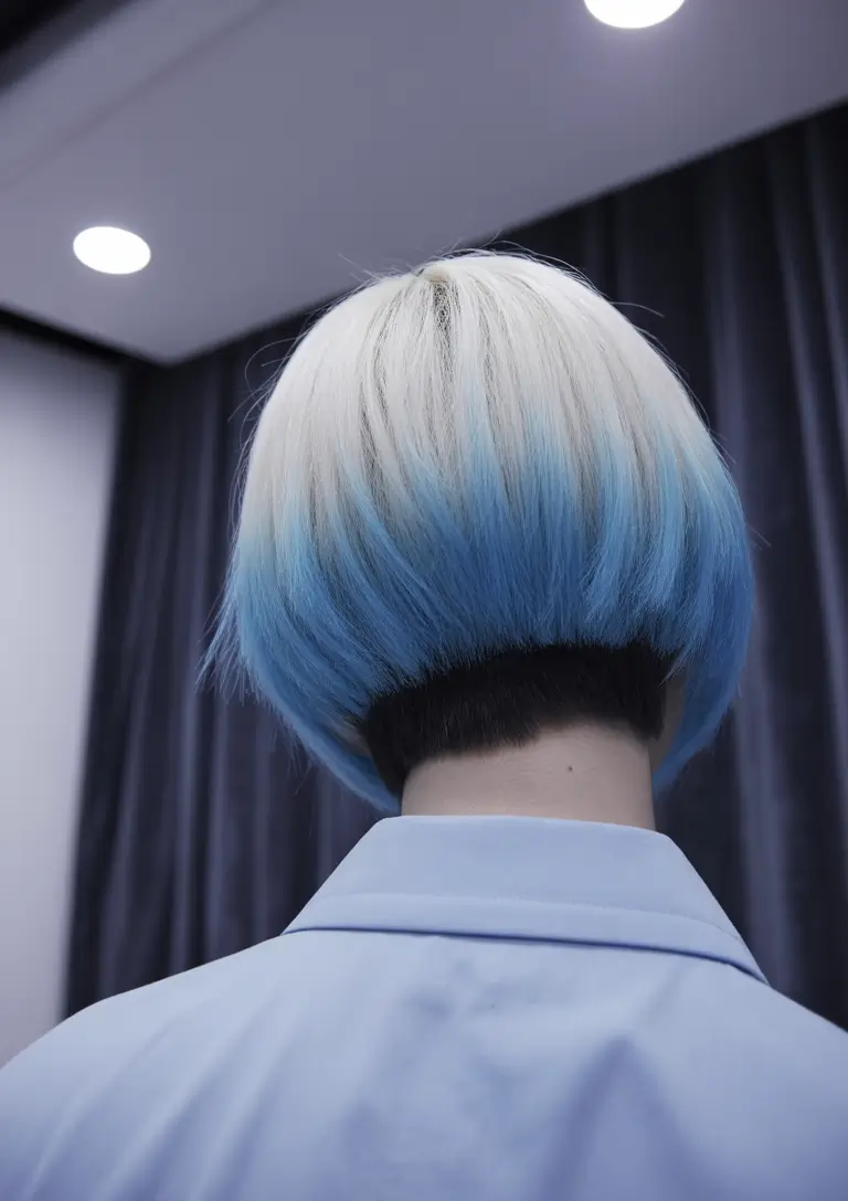 Fall hair color ideas for black hair Frosted Blue Mushroom Bob