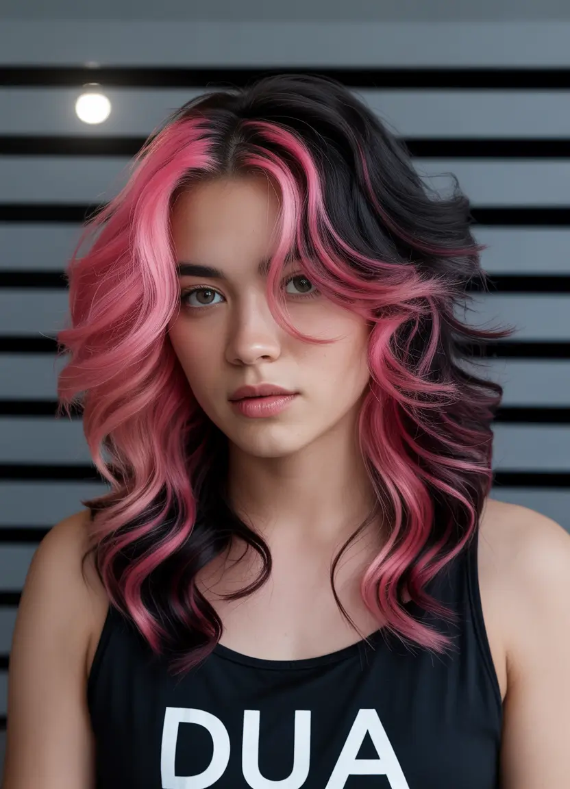 Pink Fall hair color ideas for black hair Bubblegum Dream Curls with High Contrast