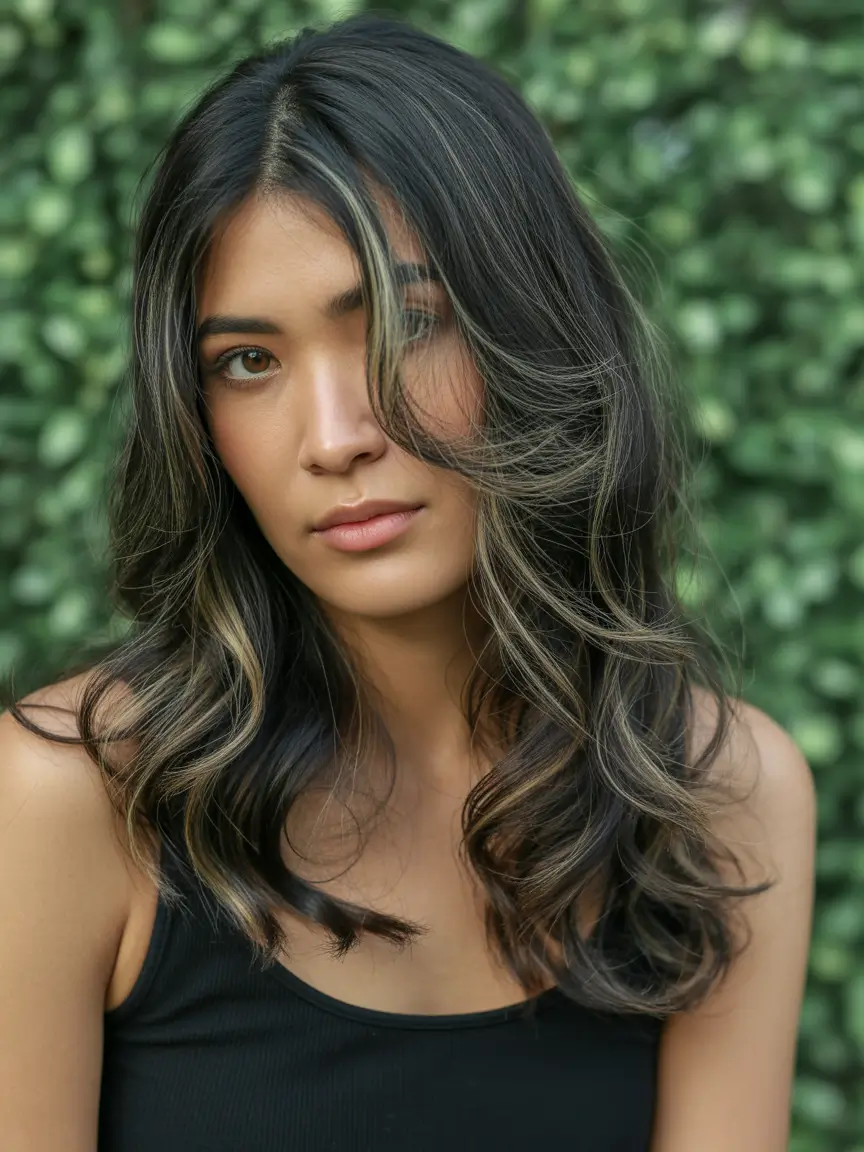 Highlights medium lengths brown Fall hair color ideas for black hair Soft Ashy Caramel Balayage