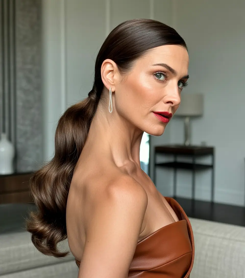 Fall hairstyles for women over 40 Glossy Glamour with a Sleek Wave
