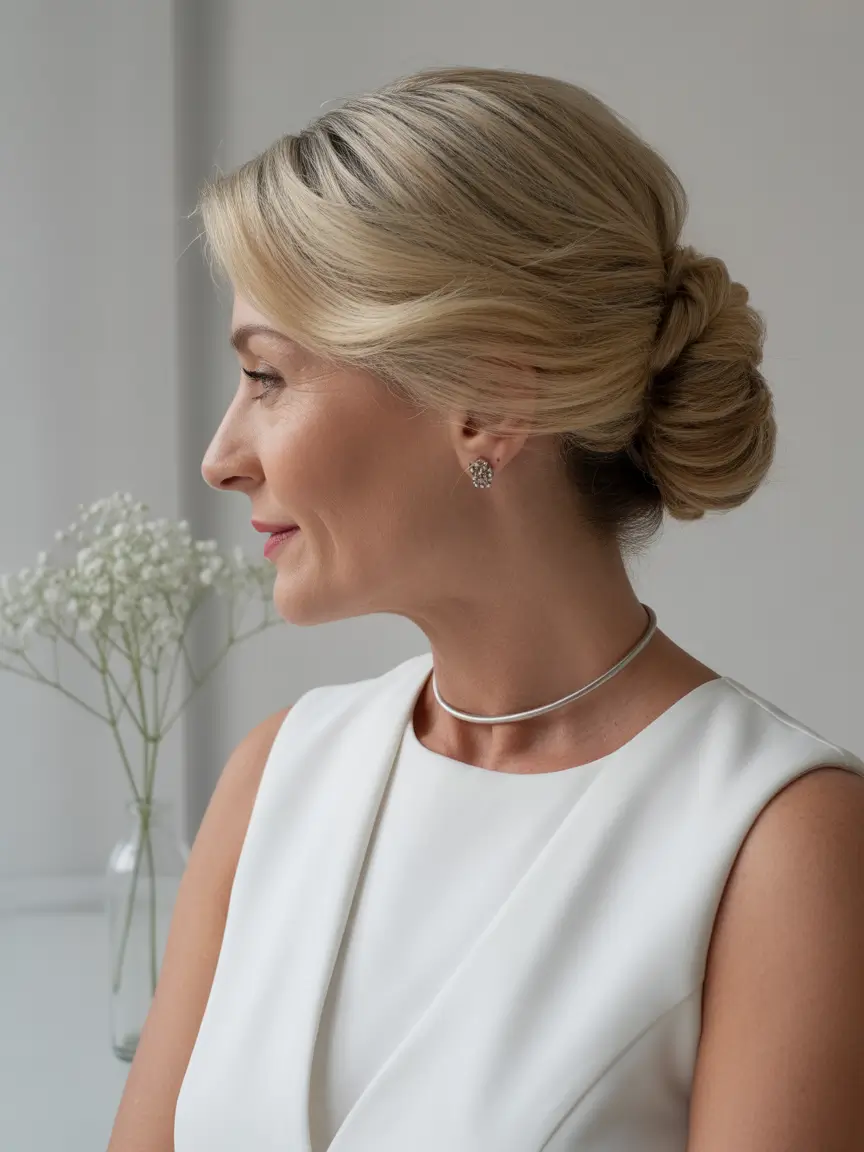 Fall hairstyles for women over 40 Twisted Chignon with Youthful Side Sweep