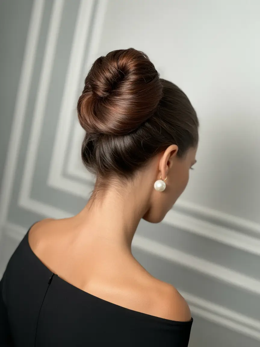 Fall hairstyles for women over 40 Elegant Power Bun for Transitional Days