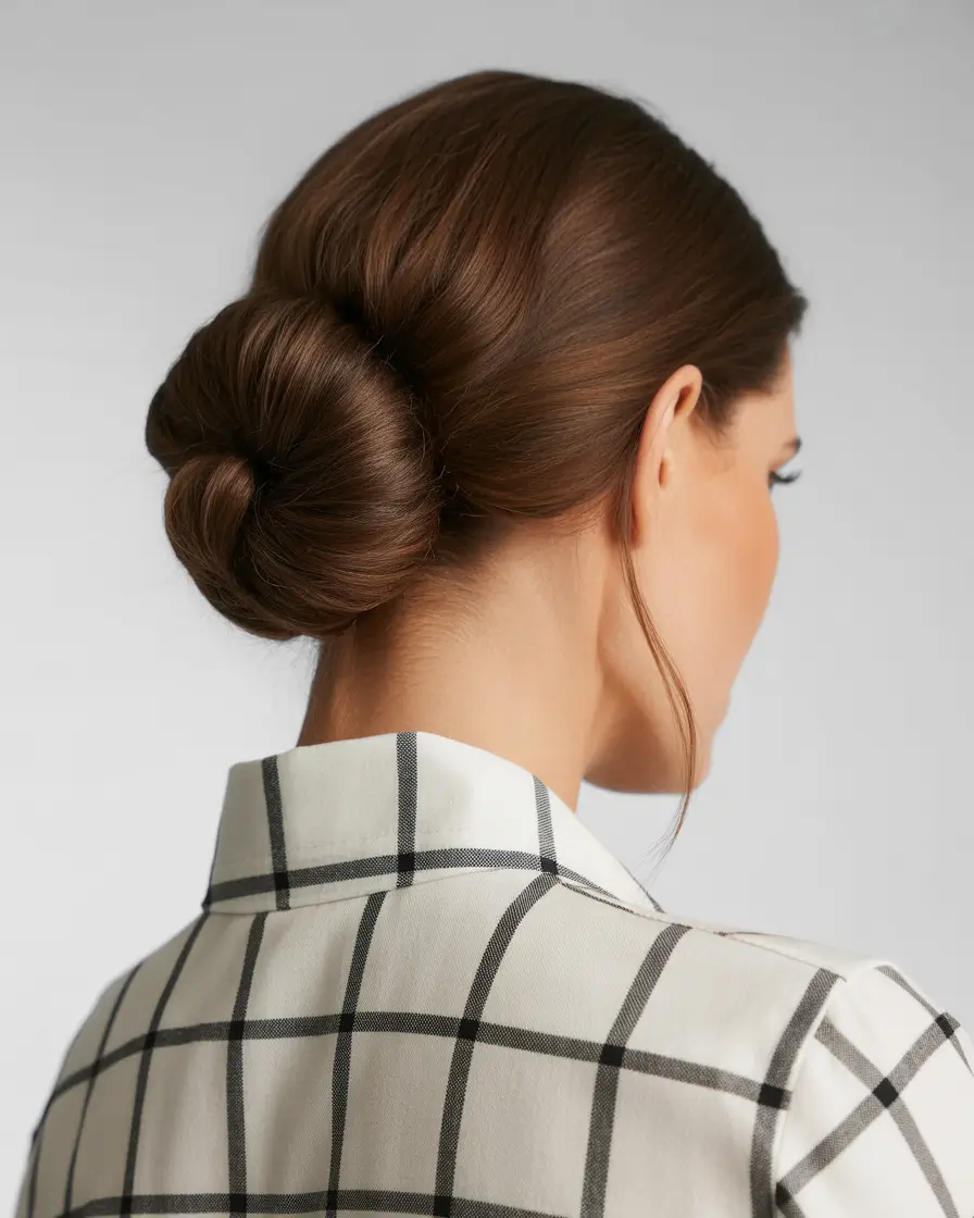 Fall hairstyles for women over 40 Glossed Low Twist Bun