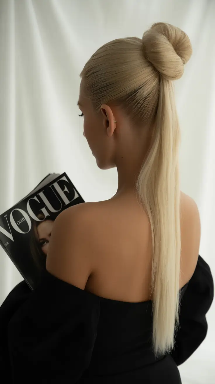 Fall hairstyles for women over 40 Sculptural Bun With Sleek Tail