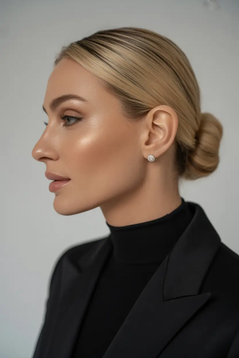 Fall hairstyles for women over 40 Minimalist Low Knot with Sleek Finish