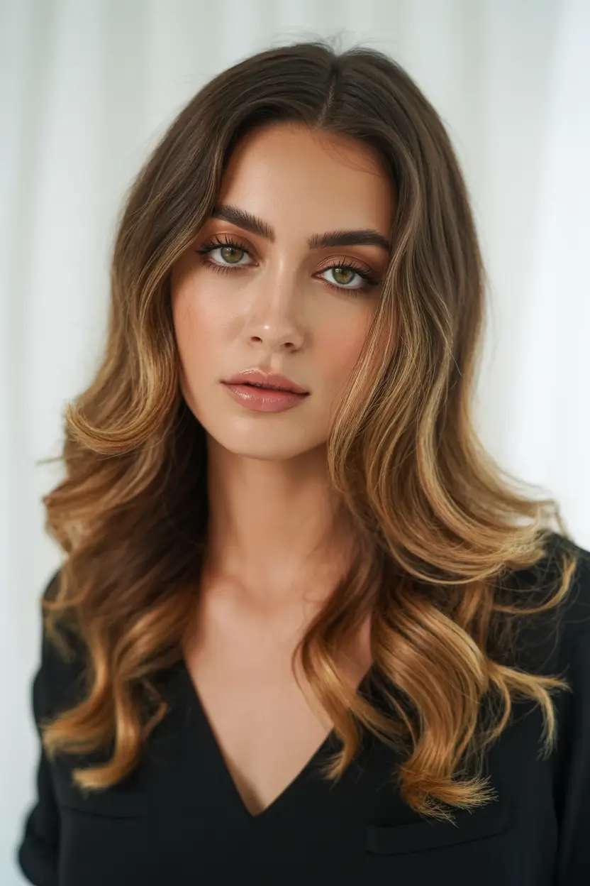 caramel autumn fall hair colors Cinnamon Roast Balayage with Sculpted Waves