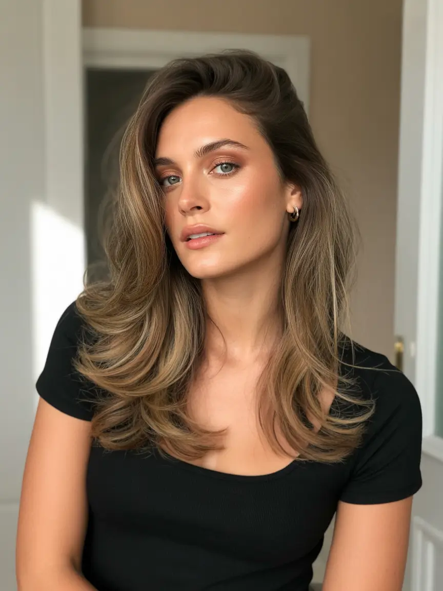 caramel autumn fall hair colors Warm Caramel Layers with Rooted Depth