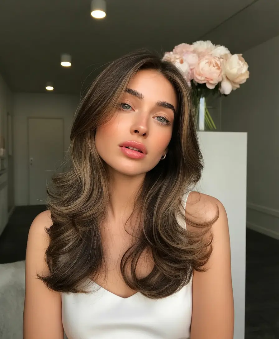 caramel autumn fall hair colors Chestnut Brown with Cool-Toned Face-Framing Ribbons