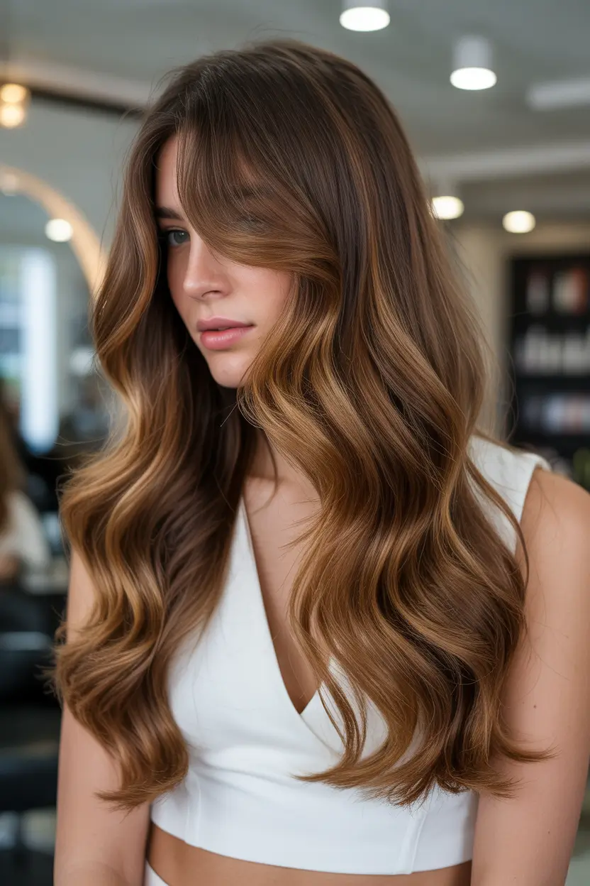 caramel autumn fall hair colors Soft Ribbon Waves in Maple Mocha Tones