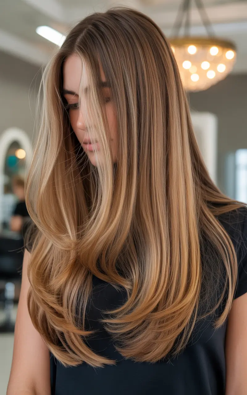 caramel autumn fall hair colors Layered Sleekness with Buttered Honey Ends