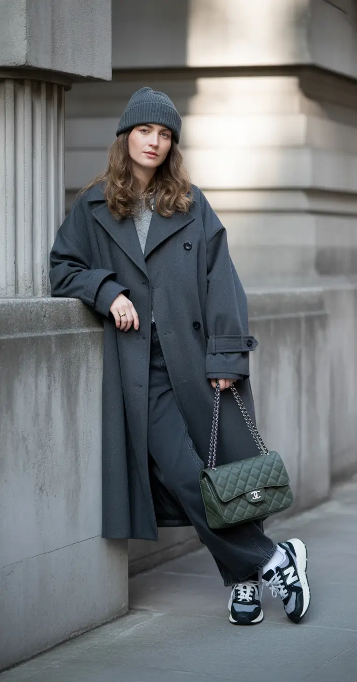 jacket aesthetic Charcoal Layers and Chanel Vibes