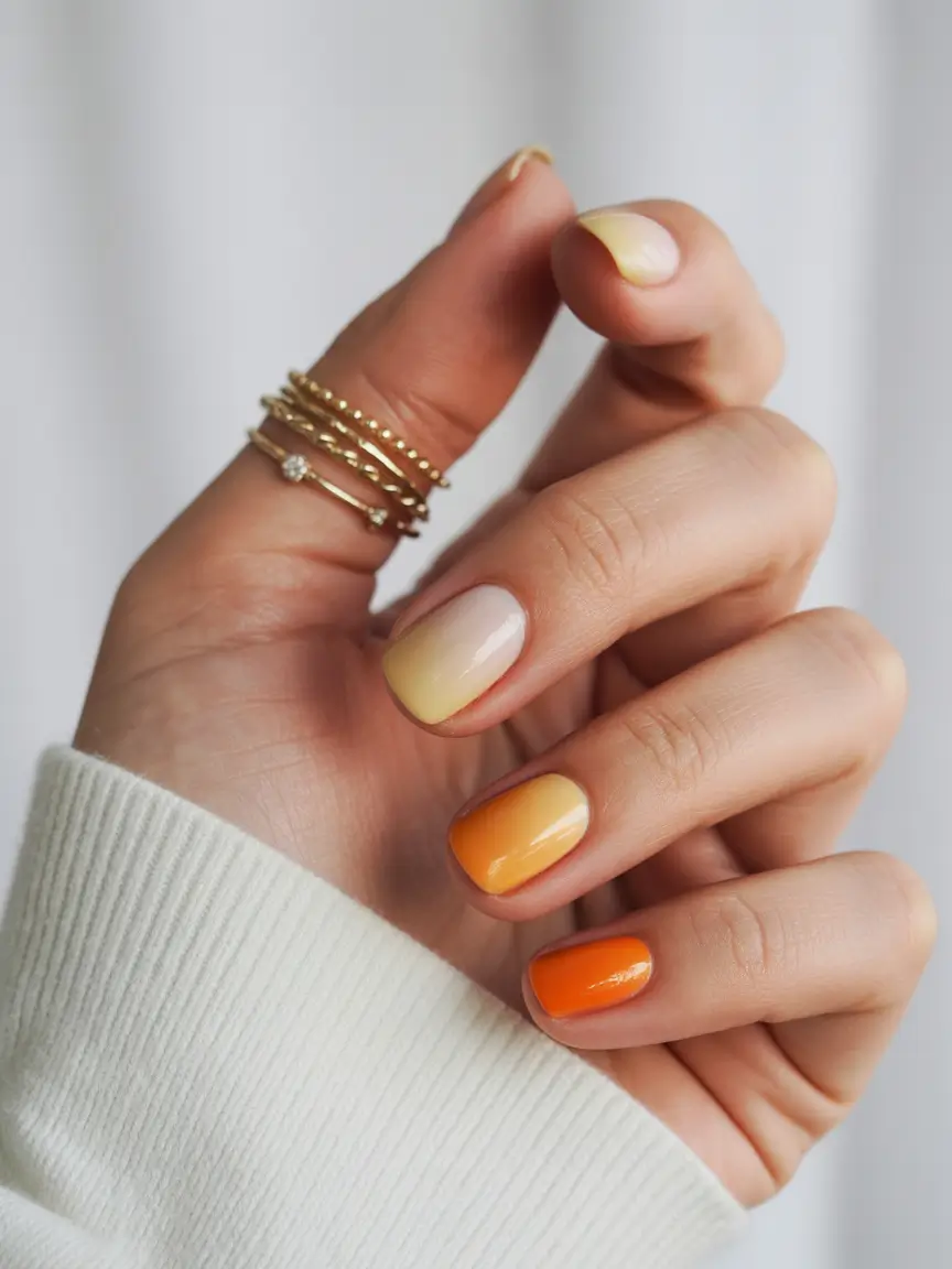 Sunset Ombre Gradient Short Nails Gel Early Fall 2025