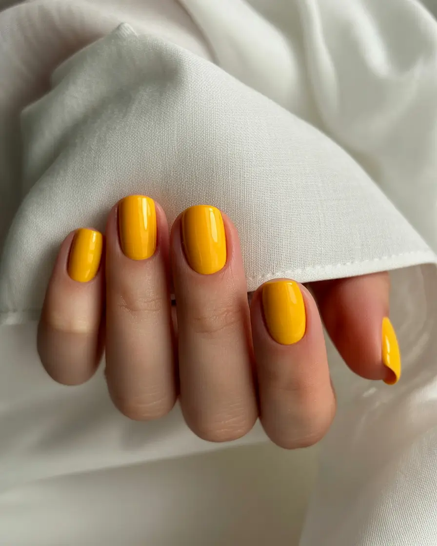 Bright Yellow Short Nails Fall Gel Design 2025