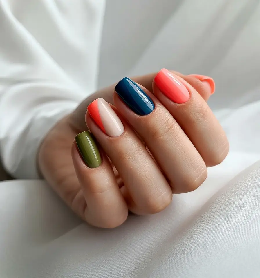 Colorblocked Fall Nails Short Square 2025 Colors OPI