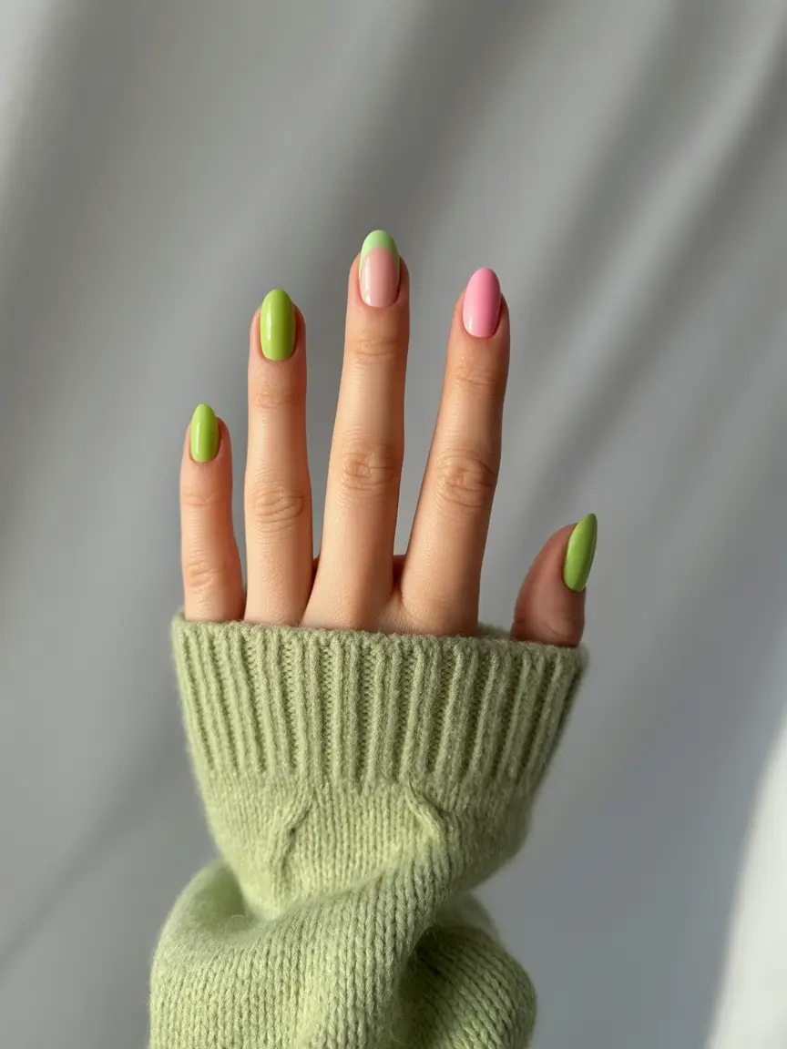 Cute Short Nails Green Pink French Fall 2025 OPI Colors