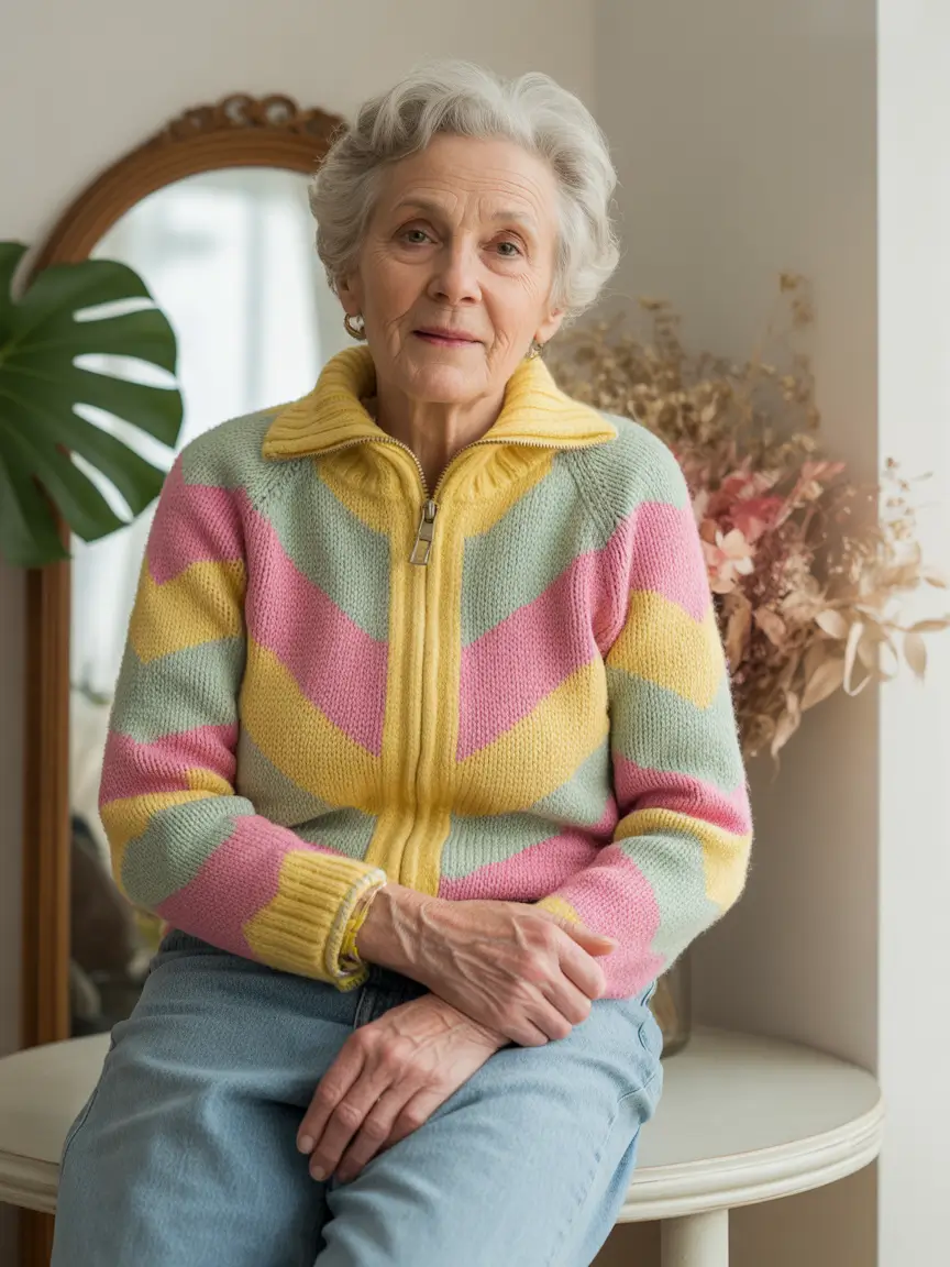 fall outfits for women over 60 Pastel Play in a Cozy Zip-Up