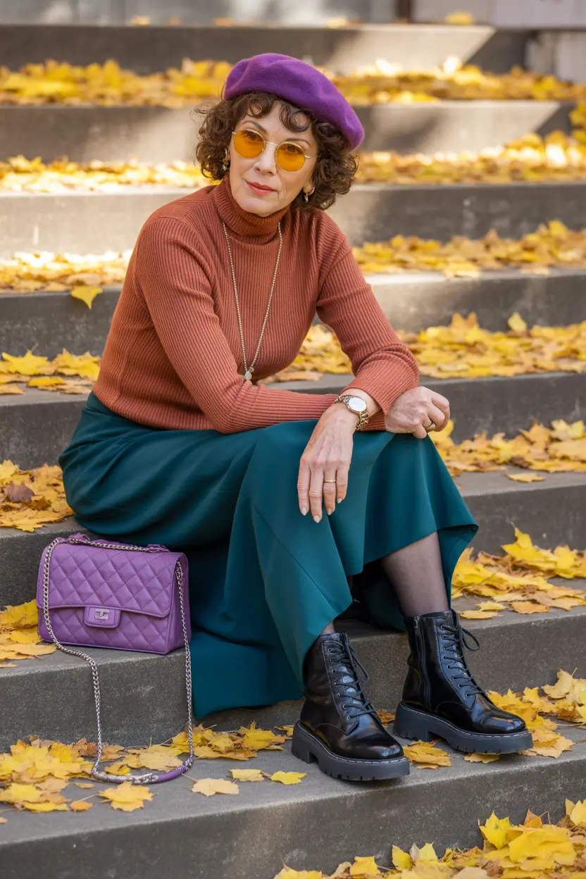 fall outfits for women over 60 Autumn Jewel Tones With a Twist