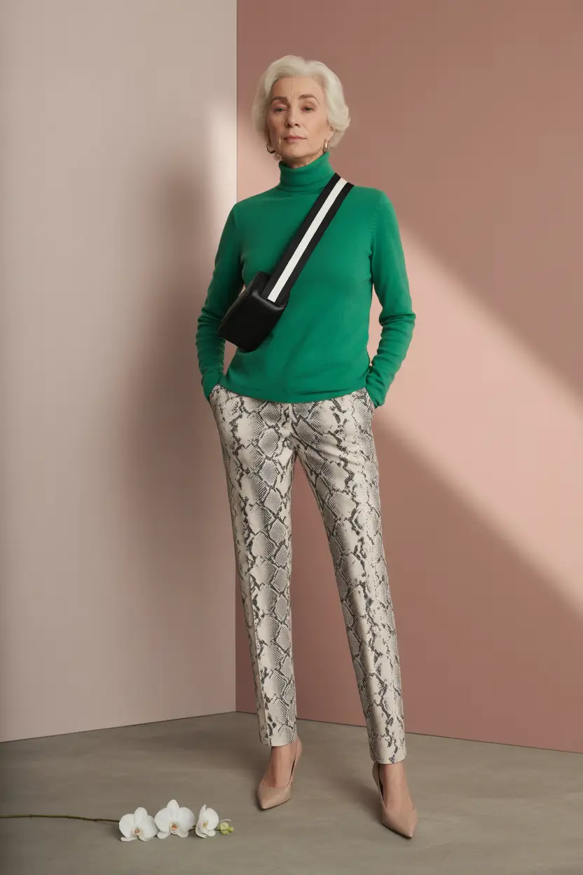 fall-outfits-for-women-over-60-Playful-Patterns-with-a-Pop-of-Green