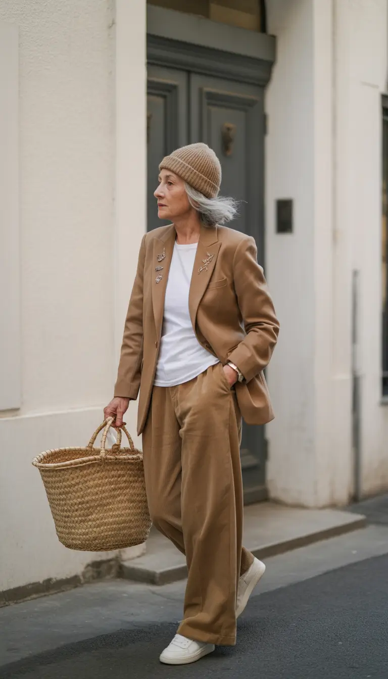 fall outfits for women over 60 Warm Tones and Laid-Back Structure