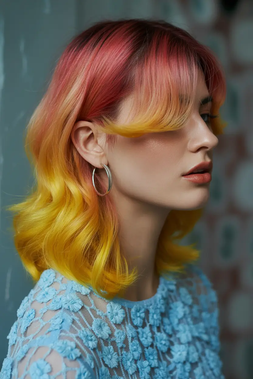 cute fall hair colors 2025 Spiced Sunrise Shag with a Retro Pop