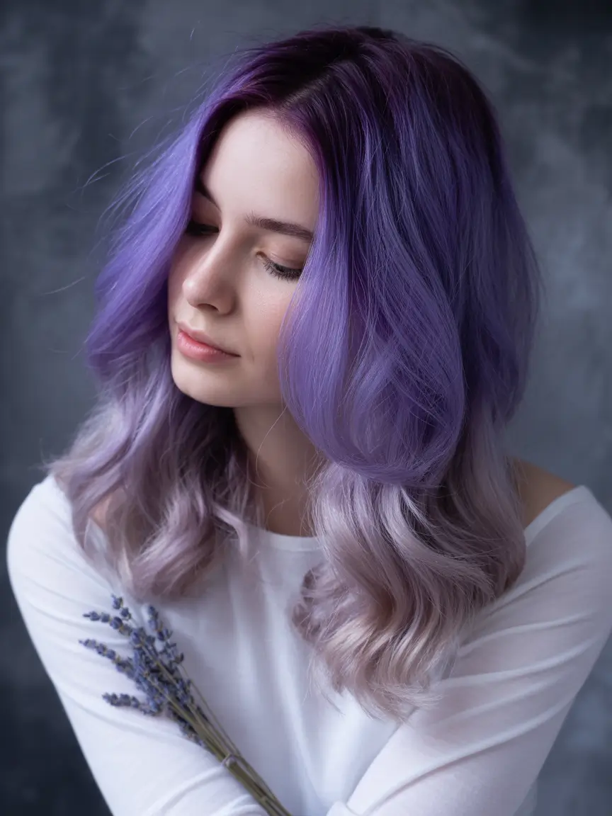 cute fall hair colors 2025 Lavender Fade for the Soft-Edge Girl