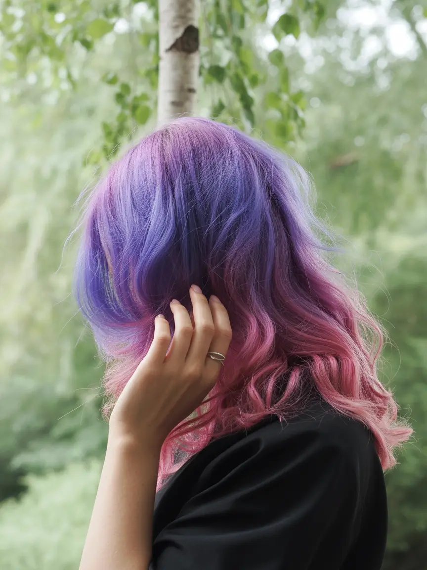 cute fall hair colors 2025 Twilight Pink-to-Violet Fade for the Dreamers