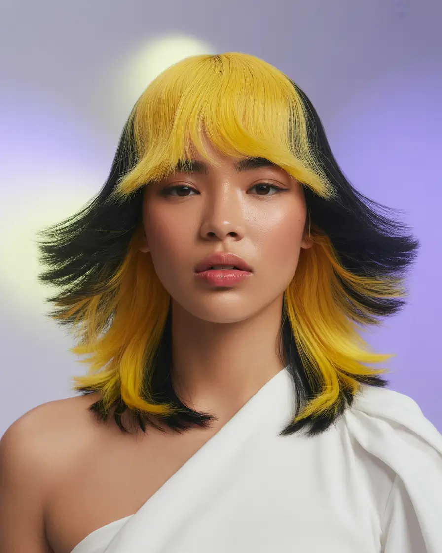 cute fall hair colors 2025 Color-Blocked Mullet in Bumblebee Bold
