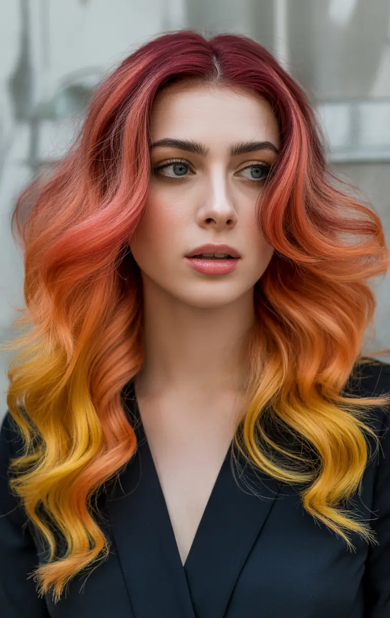 cute fall hair colors 2025 Sunset Ombre for the Golden Hour Girlies