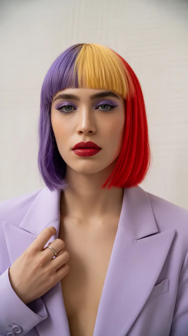 cute fall hair colors 2025 Color Block Bob for the Bold and Unbothered